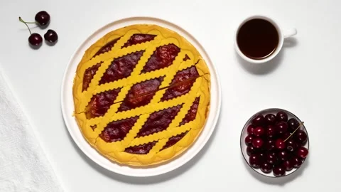 Eating cake bite by bite, stop motion. Plate of cake moving in the frame Stock Footage 278260897