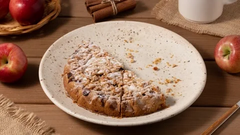 Eating cake bite by bite, stop motion. Plate of cake moving in the frame. Stock Footage 316298831
