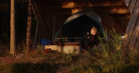 Eating by the campfire Stock Footage 66865261