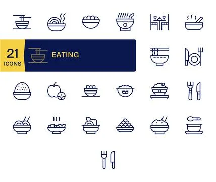 Eating Comprehensive Vector Bundle with 25 Display Perfect Regular Line 128.. Stock Illustration