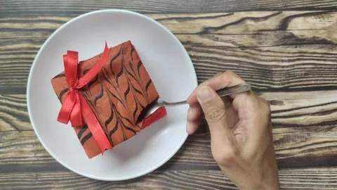 Eating Delicious Red Cake Stock Footage 300408248