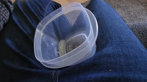 Eating Deviled Egg in Plastic Container 스톡 동영상 220367388