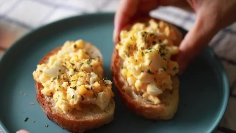 Eating Egg Mayo Toasted Bread Stock Footage 131416171