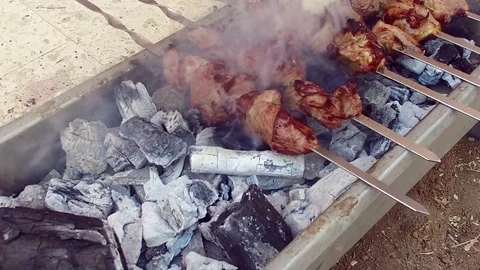 Eating on fire. Lamb on the grill. Stock Footage 77167506