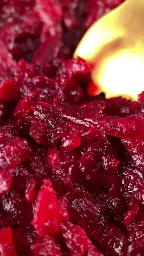 Eating with fork grated red beets Stock-Footage 296803826