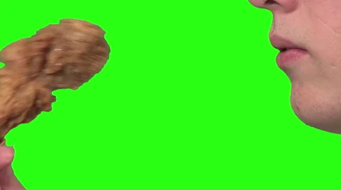 Eating fried chicken, green background Stock Footage 49862445