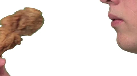 Eating fried chicken, white background Stock Footage 49862454