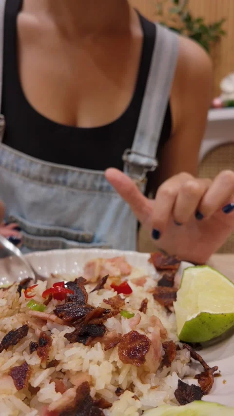 Eating fried rice close up Stock Footage 312635604