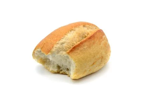 Eating german bread roll on white isolated background Stock Photos