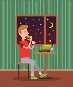 Eating Man in Pretty Flat Vector Illustration イラスト素材