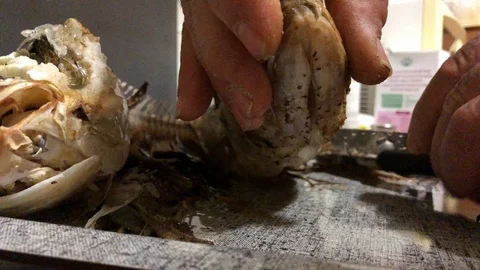 Eating mullet fish on the plate Stock Footage 122045364
