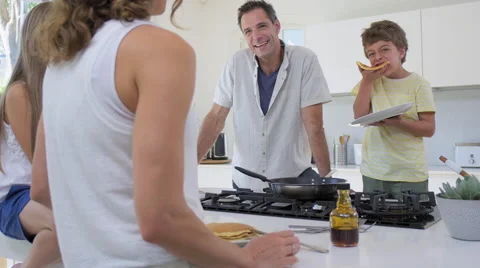 Eating pancakes kitchen Stock Footage 57826421