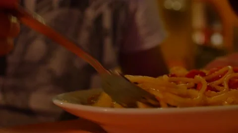 Eating Pasta 4K Stock Footage 57244660