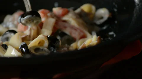 Eating pasta close up tracking Video stock 37798262