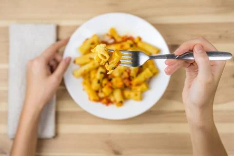 Eating pasta Stock Photos