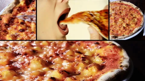 Eating a pizza, collage Stock Footage 33731024