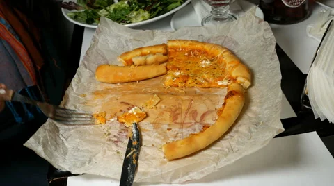 Eating pizza with fork in a cafe restaurant 스톡 동영상 60706476