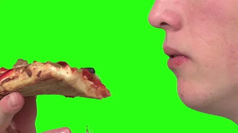 Eating pizza, green background Stock Footage 49862649
