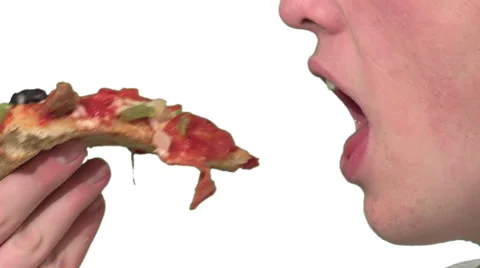 Eating pizza, white background Stock Footage 49862634