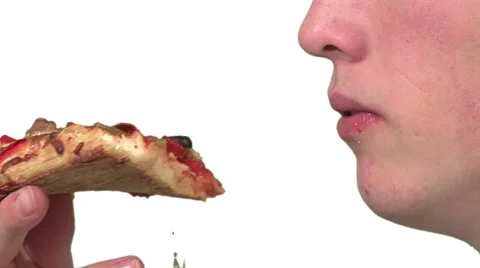 Eating pizza, white background Video stock 49862658
