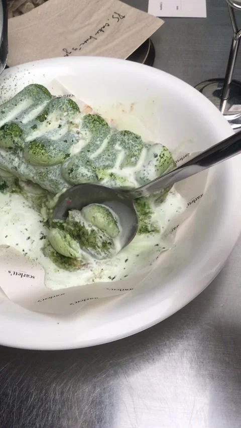 Eating Poured Matcha Tiramisu Stock Footage 281635580
