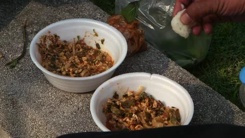 Eating Raw Thai Larp Stock Footage 146335692