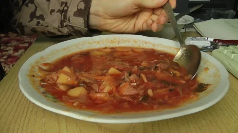 Eating red-beet soup Stock Footage 47644556