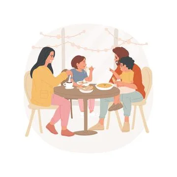 Eating at the restaurant isolated cartoon vector illustration. Ilustración de archivo