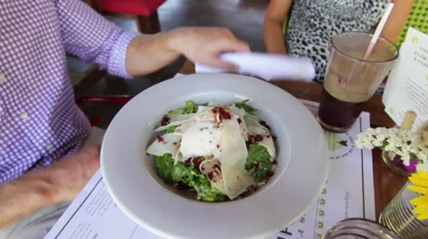 Eating salad garden organic fresh vegetables lunch Cabo Video stock 40770053