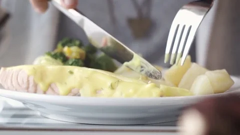 Eating Salmon Fish Stock Footage 81298587