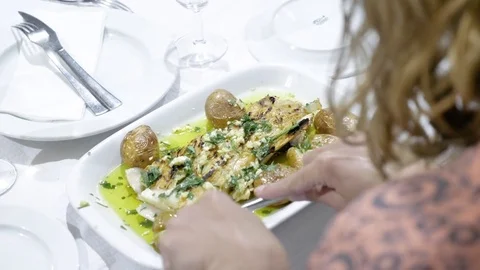 Eating Seafood Fish 4k Stock Footage 77250917