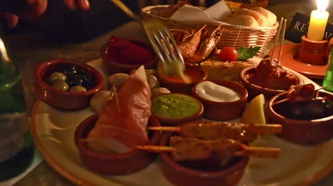 Eating spanish tapas Stock Footage 39986628