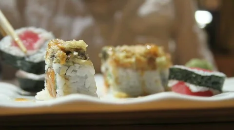 Eating Sushi Stock Footage 548701