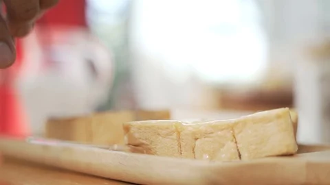 Eating sweet milk bread or honey toast Video stock 121095688