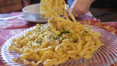 Eating tagliatelle Stock Footage 82453584