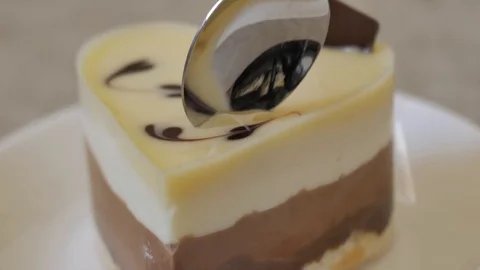 Eating Three layer cake Video stock 76849897