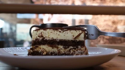 Eating Tiramitsu Cake Stock Footage 104409992