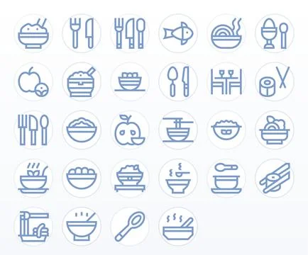 Eating Vector Icon Collection with 28 High Resolution Bold Line Designs Stock Illustration