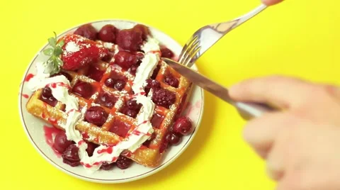 Eating waffle Stock Footage 48021955