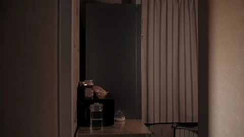 Eats from the fridge at night Stock Footage 120543465