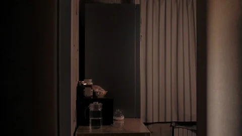 Eats from the fridge at night Stock Footage 120543668