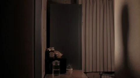 Eats from the fridge at night Stock Footage 120544166