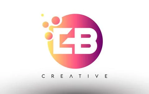 EB Dots Bubbles Letters in a Circle. EB Letter Design Logo with Purple Orange Stock-Illustration