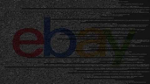 EBay Inc. logo made of source code on computer screen. Editorial loopable Stock Footage 92201651