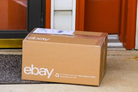 EBay Package at Front Door Stock Photos
