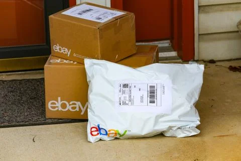 EBay Packages at Front Door Stock Photos