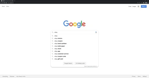 Ebay page on google search in chrome web browser 4k video Video stock 126268337