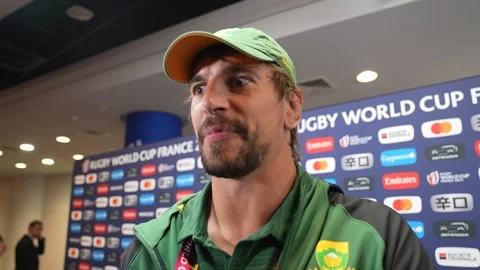 Eben Etzebeth and Vincent Kock react to reaching World Cup final Video stock 253682901