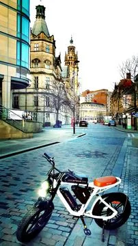 Ebike in the corner of the city Stock Photos