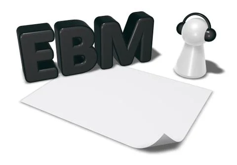 Ebm tag, blank white paper sheet and pawn with headphones - 3d rendering Stock Illustration